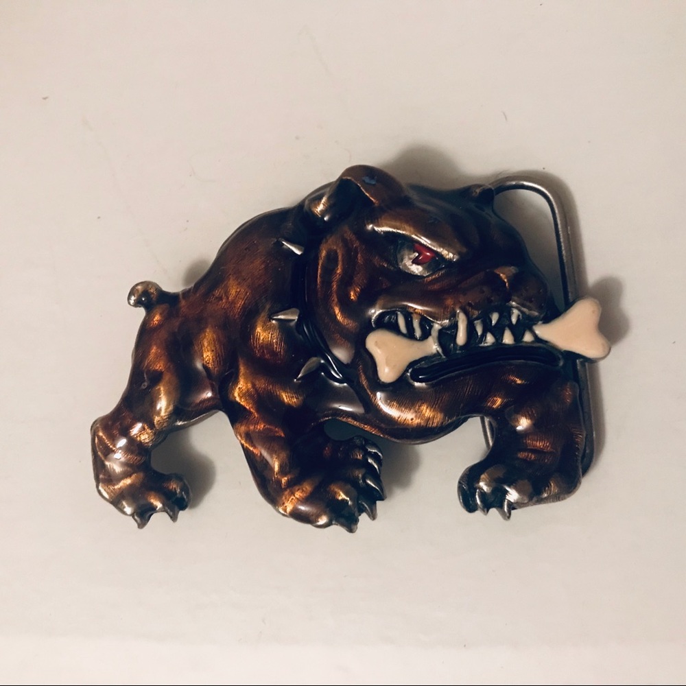 Limited Edition Porcelain Bulldog Belt Buckle EUC!